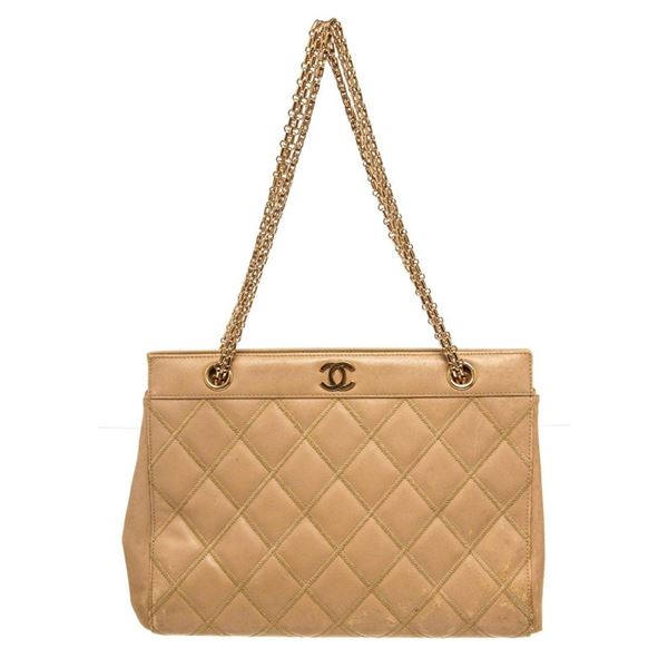Chanel Beige Leather CC Chain Tote Bag