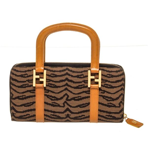 Fendi Brown Canvas Leather Top Handle Organizer