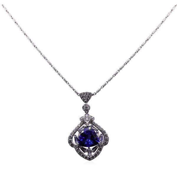 3.47 ctw Tanzanite and Diamond Pendant With Chain - 18KT White Gold