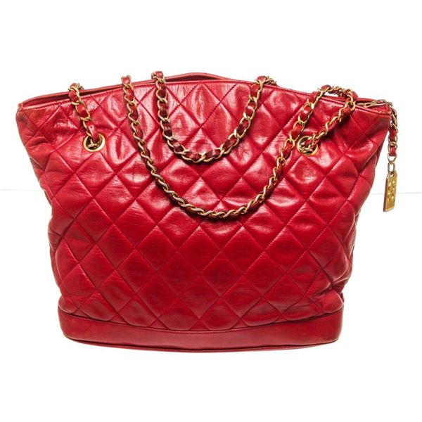 Chanel Red Leather Quilted Chain Shoulder Bag