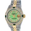 Image 1 : Rolex Ladies 2 Tone 18K Gold Bezel Green String Diamond & Emerald Datejust Wrisw