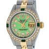 Image 2 : Rolex Ladies 2 Tone 18K Gold Bezel Green String Diamond & Emerald Datejust Wrisw