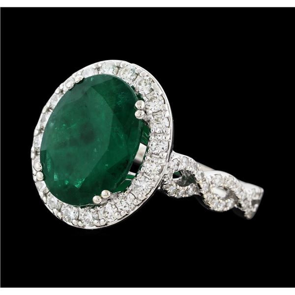 5.68 ctw Emerald and Diamond Ring - 14KT White Gold