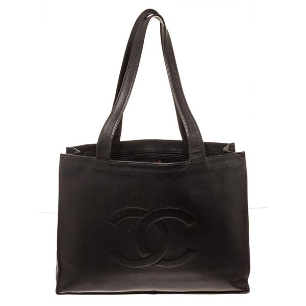 Chanel Black Leather CC Shopper Shoulder Bag