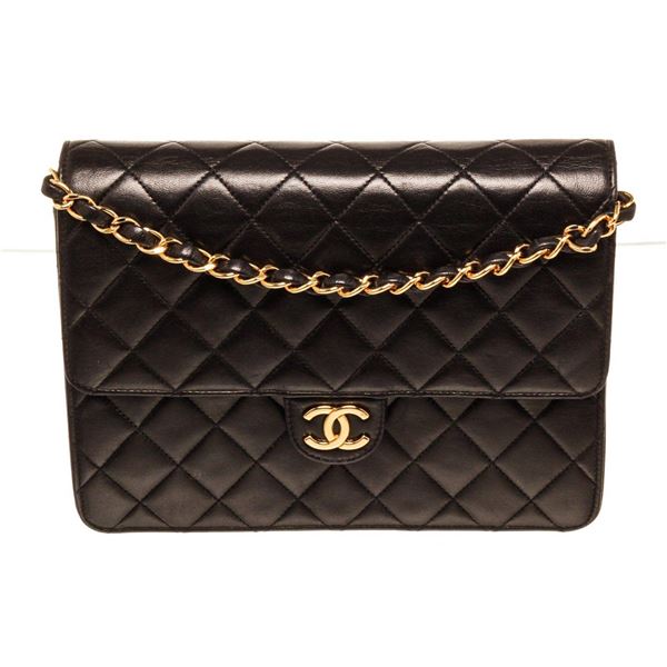 Chanel Black Leather Half Flap Shoulder Bag