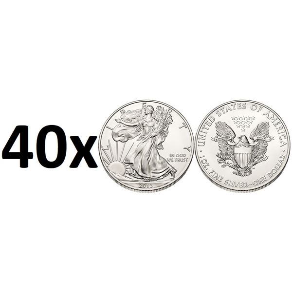 (40 COUNT) 2013 American Silver Eagle .999 Fine Silver Dollar Coins