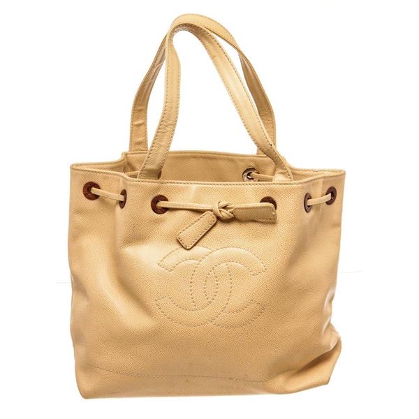 Chanel Beige Calfskin Leather Drawstring Tote bag