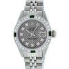 Image 2 : Rolex Ladies Stainless Steel Slate Grey Stamp Diamond & Emerald Datejust Wristwa