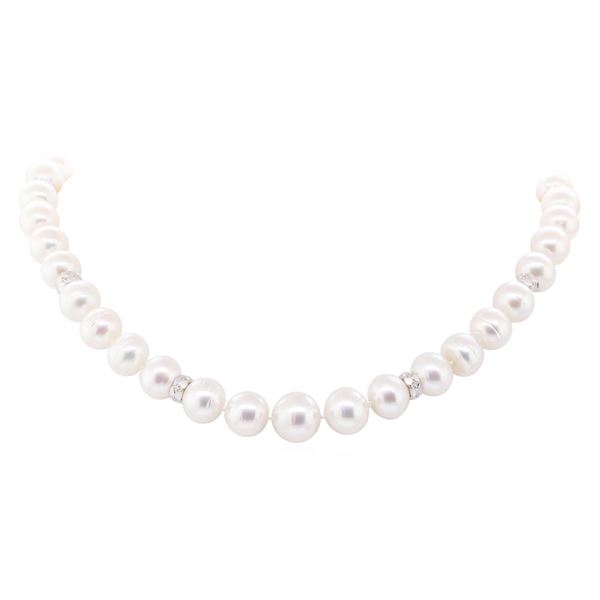 0.78 ctw Diamond and South Sea Pearl Necklace - 14KT White Gold