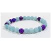 Image 1 : #350-NATURAL LARIMAR & SUGILITE BEAD BRACELET7.5"