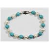 Image 1 : #16-FRESH WATER PEARL/BLUE TOURQUOISE BRACELET