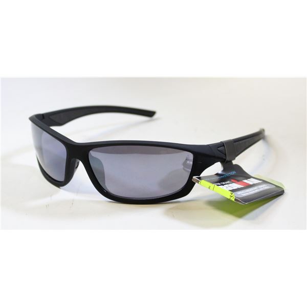 Foster Grant IronMan IF 1805 BLK Men's Wrap Sunglasses - Black Mirrored Lenses, 100% UV