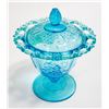 Image 1 : 1940'S BLUE GLASS DEPRESSION CANDY DISH W/LID