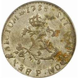 1738-P French Colonies Sou Marque. EF-40 (PCGS)