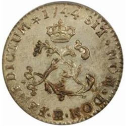 1744-BB French Colonies Sou Marque. AU-53 (PCGS)