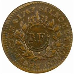 1767-French Colony Copper.Counterstamp EF40BN NGC