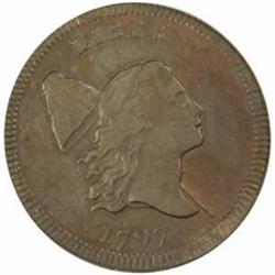 1797 Half Cent.Plain Edge,Centered Head AU50 PCGS