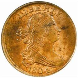 1804 Drape Bust H1C. Plain 4,No Stems MS63RB PCGS