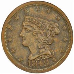 1849 Braided Hair H1C. Lg Date MS64BN PCGS