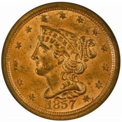 1857 Braided Hair H1C. Rarity-2 MS64RD (NGC) OH