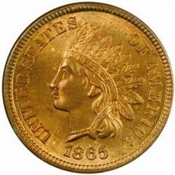 1865 Indian Cent Plain 5 MS-65 RB (ANACS)