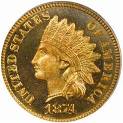1874 Indian Cent PR66 RD (PCGS) OGH