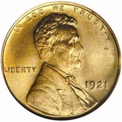 1921 Lincoln Cent MS-66 RD (PCGS)