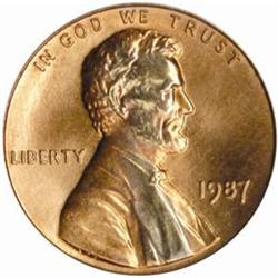 1987 Lincoln Cent MS-68 RD (PCGS)