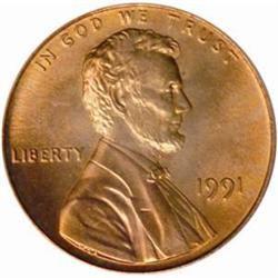 1991 Lincoln Cent MS-68 RD (PCGS)