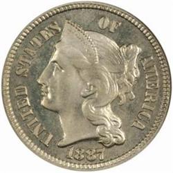 1887/6 Nickel 3C Piece Strong Overdate PR65(PCGS)