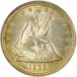 1838 Liberty 25C. No Drapery.MS62 (PCGS) CAC