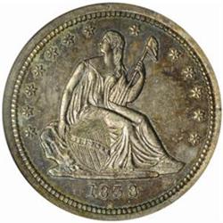 1838 Seated Liberty 25C. No Drapery. MS62 ANACS