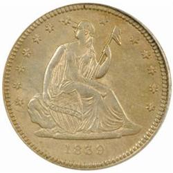 1839 Seat Lib 25C No Drapery. Die State MS62 PCGS
