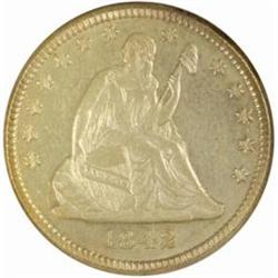 1842-O Seated Liberty 25C. Large Date. MS61 NGC