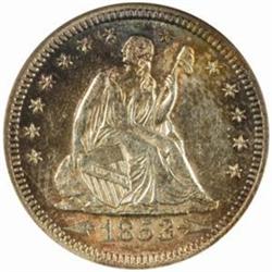 1853 Seated Liberty 25C Arrows & Rays. MS62 (NGC)