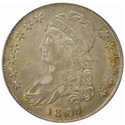 1807 Cap Bust 50C. Lg Stars, 50/20 AU55 PCGS CAC
