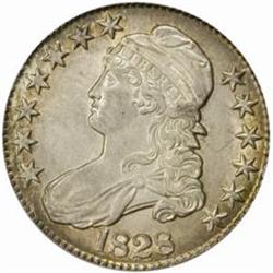 1828 Cap Bust 50C. Curl Base, Knob 2 AU55 (PCGS)