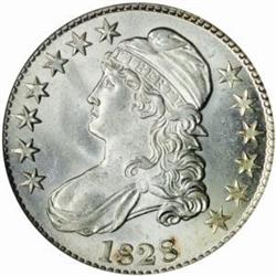 1828 Cap Bust 50C. Sq.Base 2,Sm 8s,Lg Letters AU