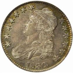 1830 Cap Bust 50C. O-103 R-1. Small 0 AU-58 (NGC)