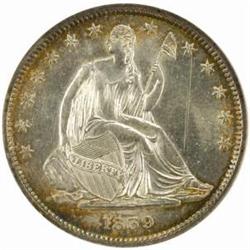 1839 Seat Liberty 50C. WB-102 Drapery MS62 (NGC)