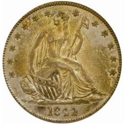 1844 Seated Lib 50C WB-105 Repunch Date AU53 PCGS