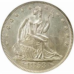 1853 Seated Lib 50C. Arrows & Rays MS63(PCGS) CAC