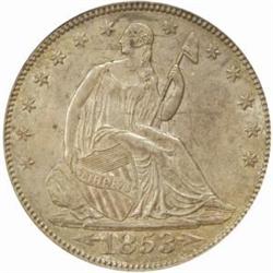 1853 Seated Liberty 50C. Arrows & Rays. AU55 PCGS