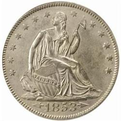 1853 50C. Arrows & Rays.DDR. AU58 Details (ANACS)