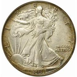 1917-D Walking Liberty 50C. Rev MM. MS-64 (PCGS)
