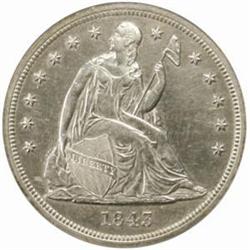 1843 Seated Lib S$1 AU Details-Improper Clean NCS