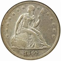 1860-O Seated Liberty Silver Dollar AU58 NGC. CAC