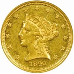 1840-O Liberty $2.5 Winter. Large O AU58 PCGS CAC