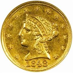 1848-D Liberty $2.5. Winter 10-N. AU-58 (PCGS)