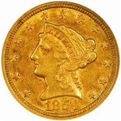 1854-O Liberty $2.5. Winter Variety Two AU58 (NGC